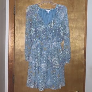 Lauren Conrad dusty blue chiffon tiered blouson peasant dress